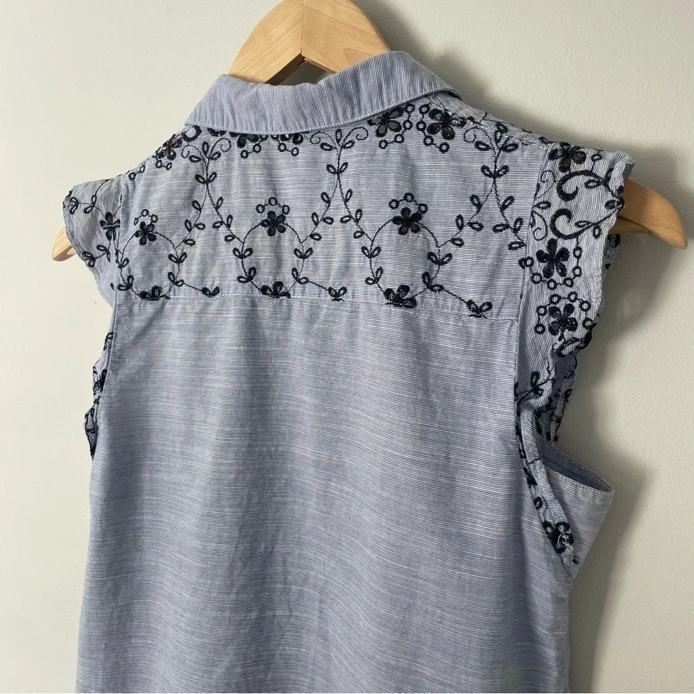 Sleeveless Front Tie Tank Womens XS Blue Stripe Top Western Rodeo Stampede EUC - Picture 6 of 9